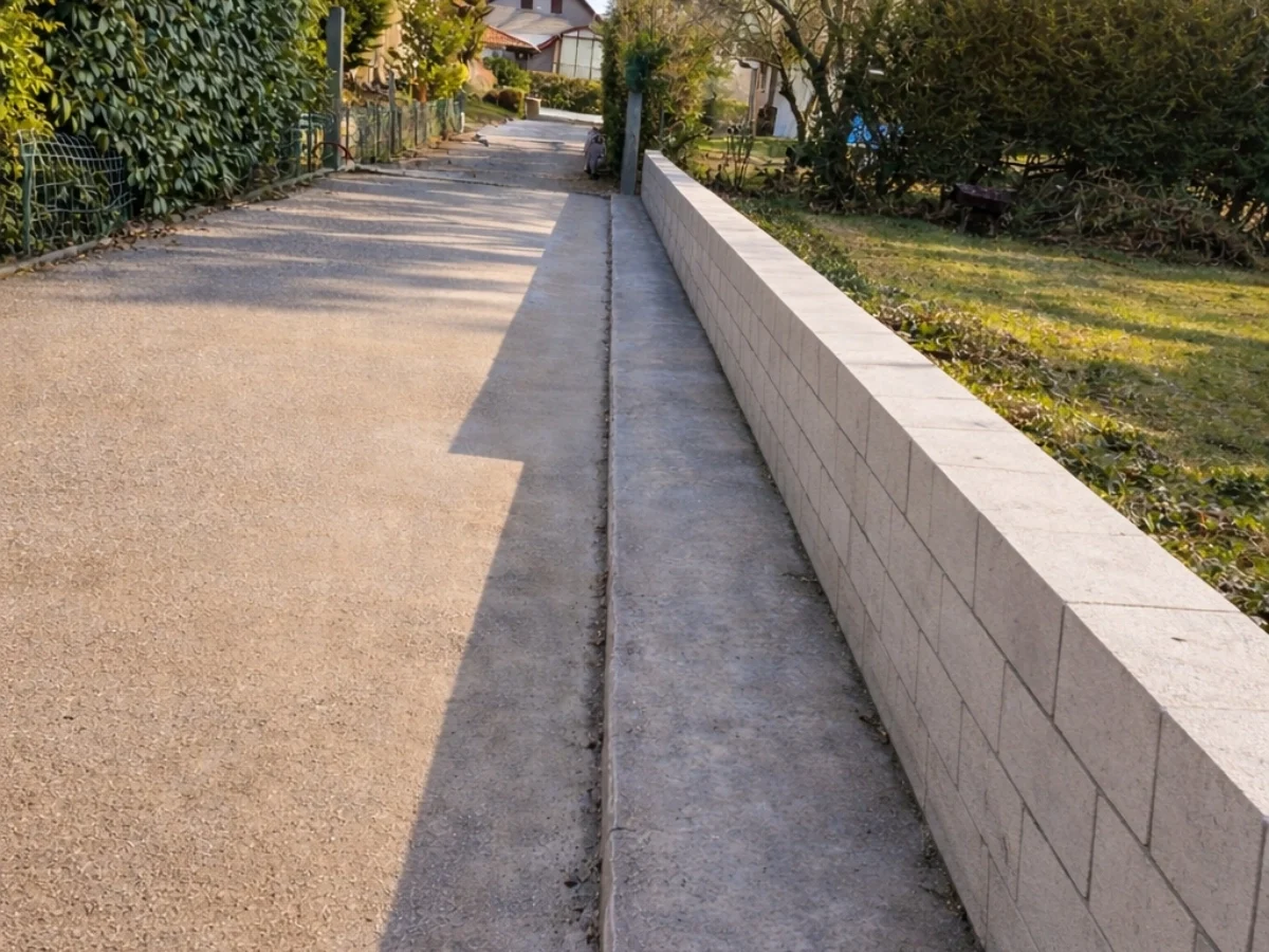 Création d’un muret en parpaings avec fondations et ferraillage, passage de gaines et pose de portail battant en aluminium gris anthracite à Divonne-les-Bains